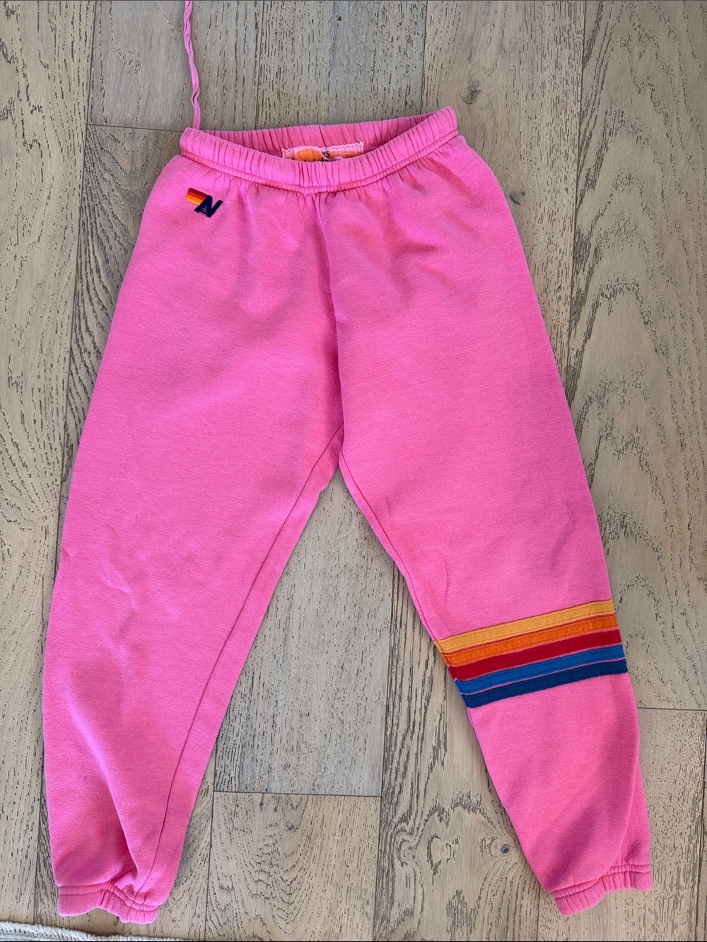 Aviator Nation Bubblegum Pink Joggers with Rainbow Stripes